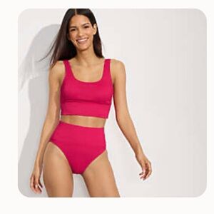 Land’s End Women's Tugless Ribbed Midkini and High Waisted Bottom Swimsuit Set